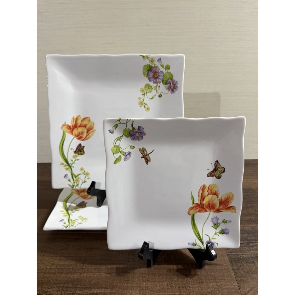 222‎ Fifth Vivaldi Square Dinner & Salad Plates Lot 3 Floral Butterfly Retired